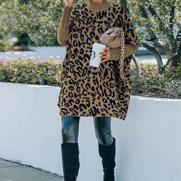 Leopard Print Batwing Sleeve Sweater - Picture 2 of 3